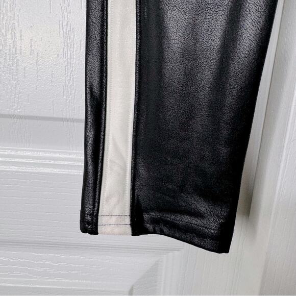 Spanx High Rise Faux Leather Leggings with Stripes Black White Small Petite New - Picture 7 of 15